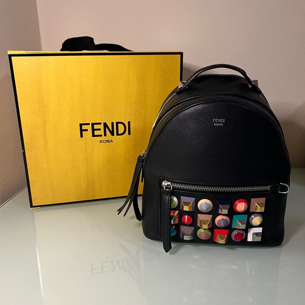 Fendi Black Backpack with Multicolor Studs
